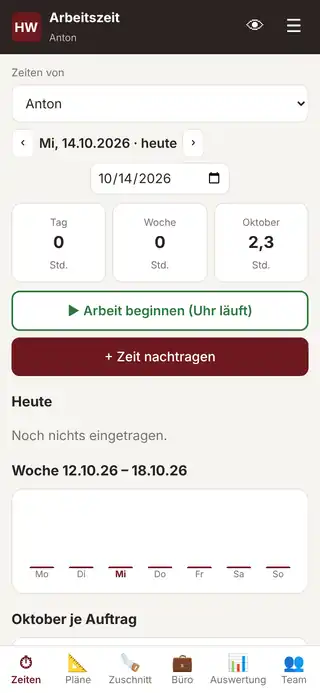 Zeiterfassung in der Werkstatt-App